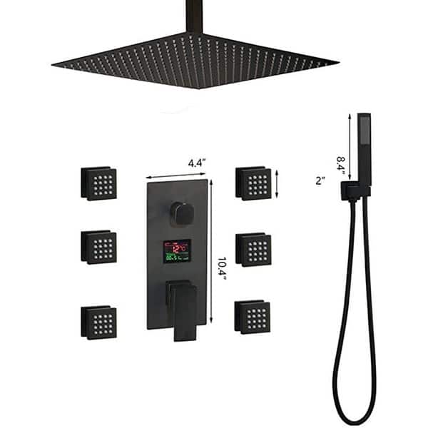 matte black ceiling mounted 12 inch rain head 3 way digital display ...