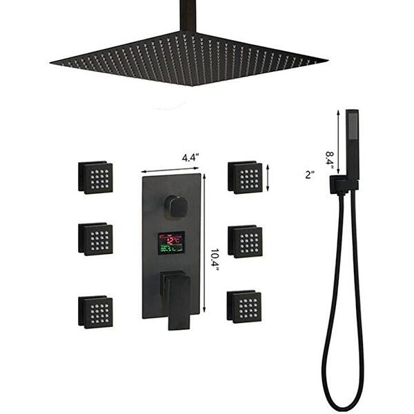 matte black ceiling mounted 16 inch rain head 3 way digital display ...