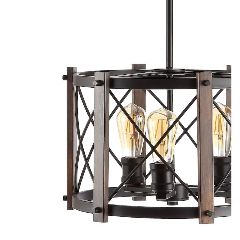 Beverly 16" 3-Light Adjustable Iron Rustic Farmhouse LED Pendant, Brown/Oil Rubbed Bronze by JONATHAN Y