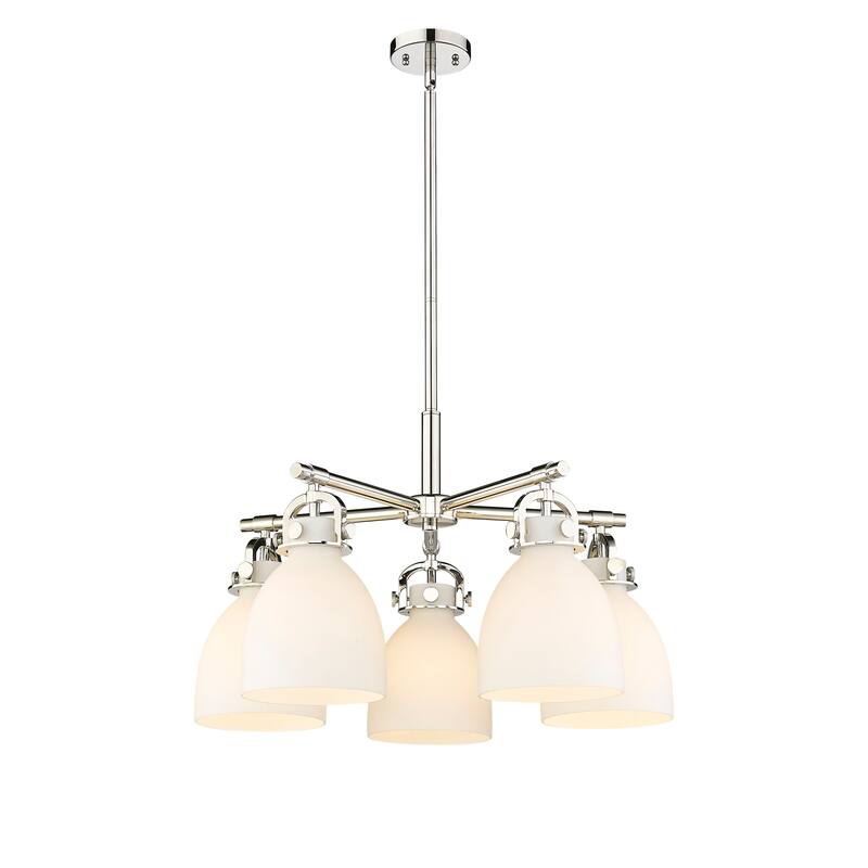 Innovations Lighting Newton Bell - 5 Light 7" Stem Hung Chandelier - Polished Nickel/Matte White