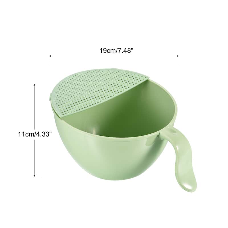 Rice Washing Bowl Drain Basket Fruit Strainer Colander With Handle - 23.5 x 19 x 11cm - Green