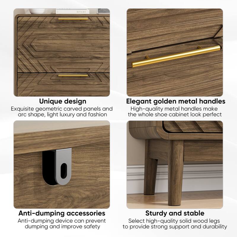 31.5" Walnut Mid-Century Modern Freestanding Shoe Cabinet