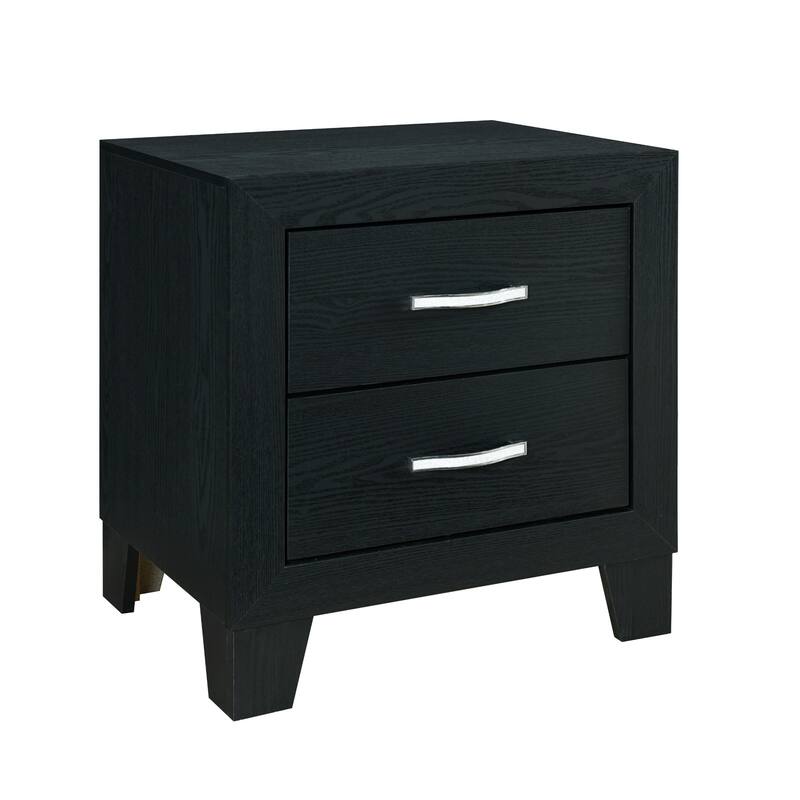 22" Black Two Drawer Wood Nightstand