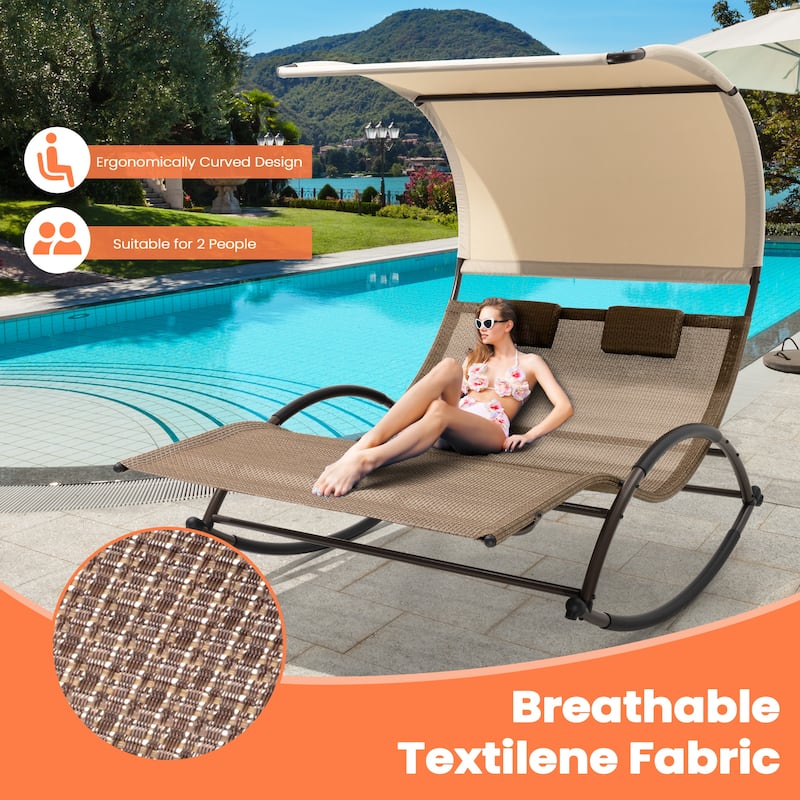Pellebant Outdoor Double Chaise Lounge Chair Swing Hammock Bed with Canopy - N/A