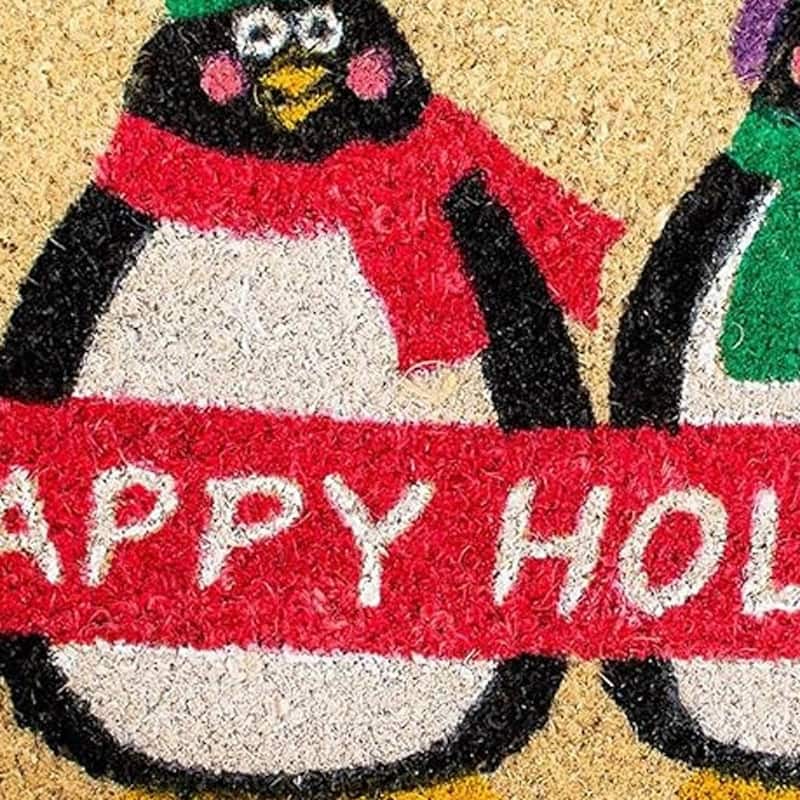 HomeRoots 17" X 29" Brown White And Red Christmas Happy Holidays Outdoor Coir Door Mat - 17.00' X '29.00