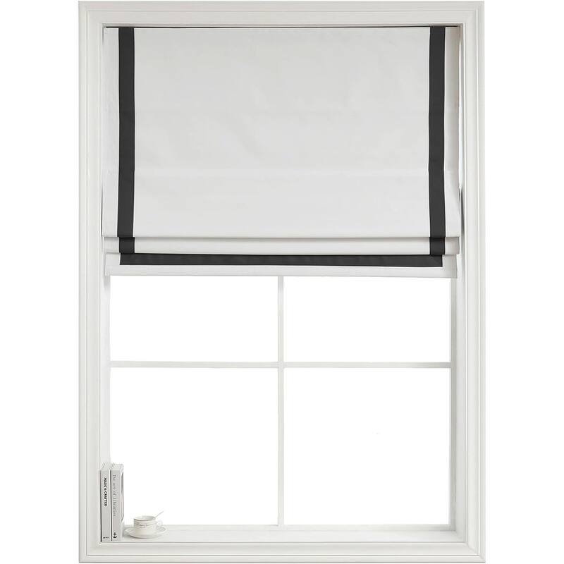 Poyester Greenwich 100% Blackout Roman Shade with Ribbon Border - 48"Wx64"H - Black