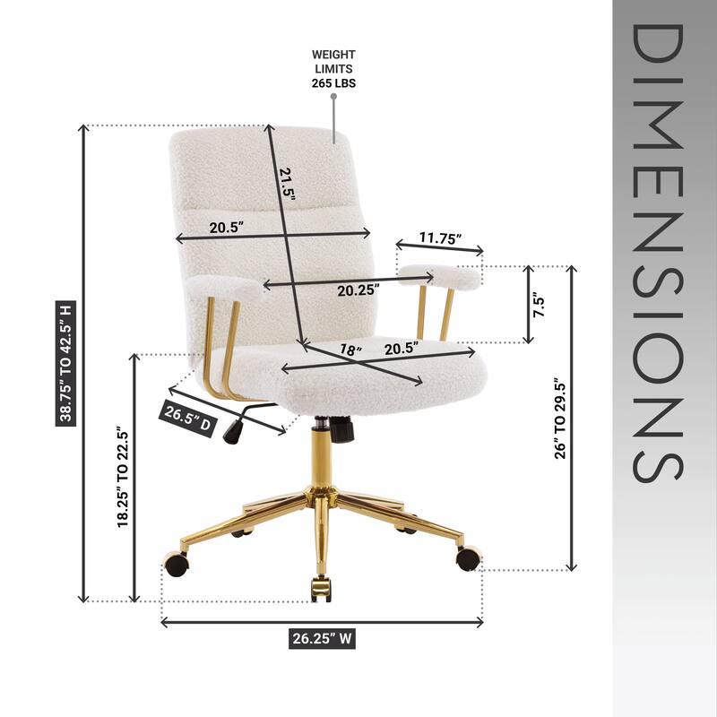 Textured Boucle Fabric Office Chair, Modern Height Adjustable Desk Chair with Padded Arms