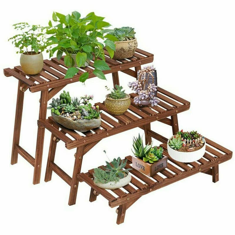 DIY Wood Plant Ladder Bench 3 Tiered Plant Stand Step Planter Indoor Outdoor