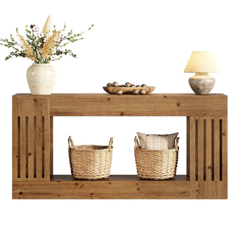 63-Inch Solid Wood Sofa Table, Farmhouse Sofa Console Behind Couch