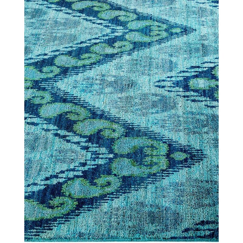 Modern One-of-a-Kind Hand-Knotted Runner Rug - Blue, 4' 1" x 16' 4" - 4' 1" x 16' 4"