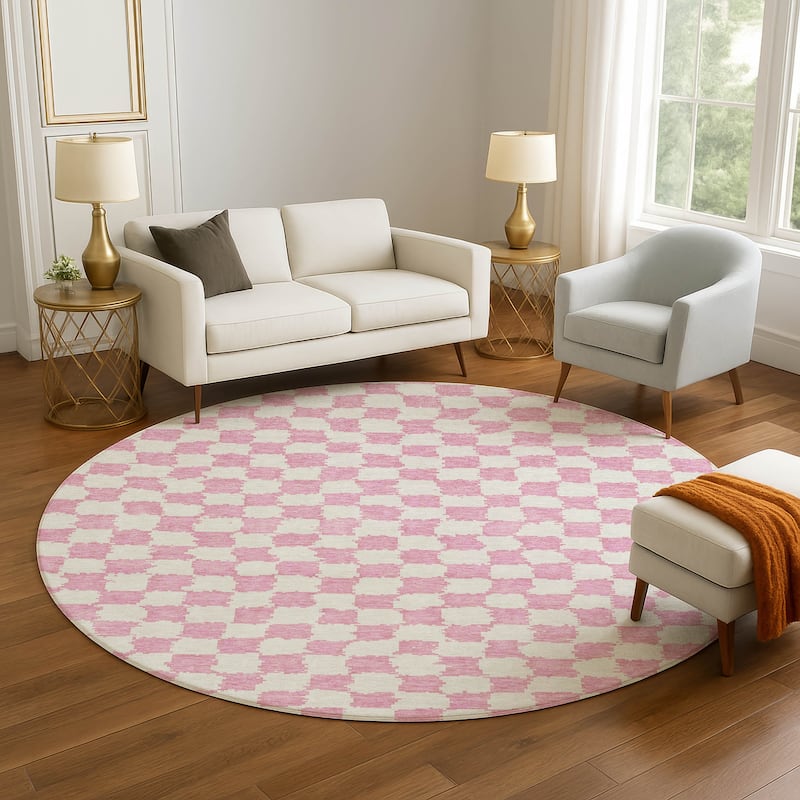 Premium Washable Super Soft Casual Checkered Mayfield Rug - Pink - 8' x 8'