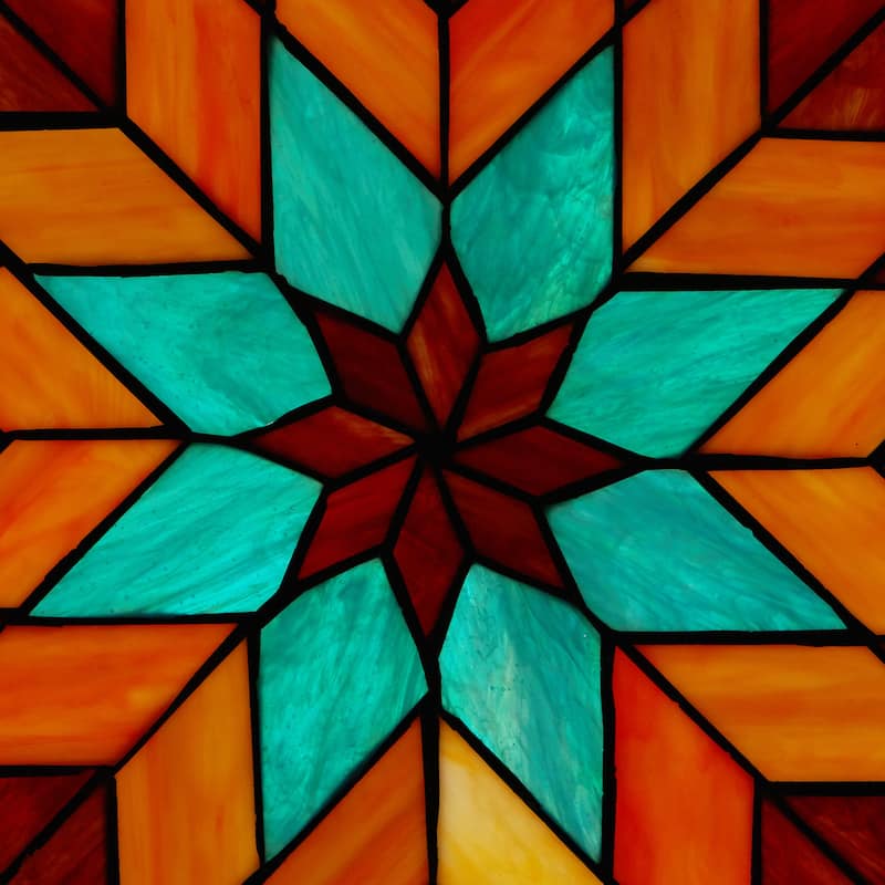 River of Goods Bold Geometric Floral River of Goods Stained Glass Window Panel - 12" x 0.25" x 12"