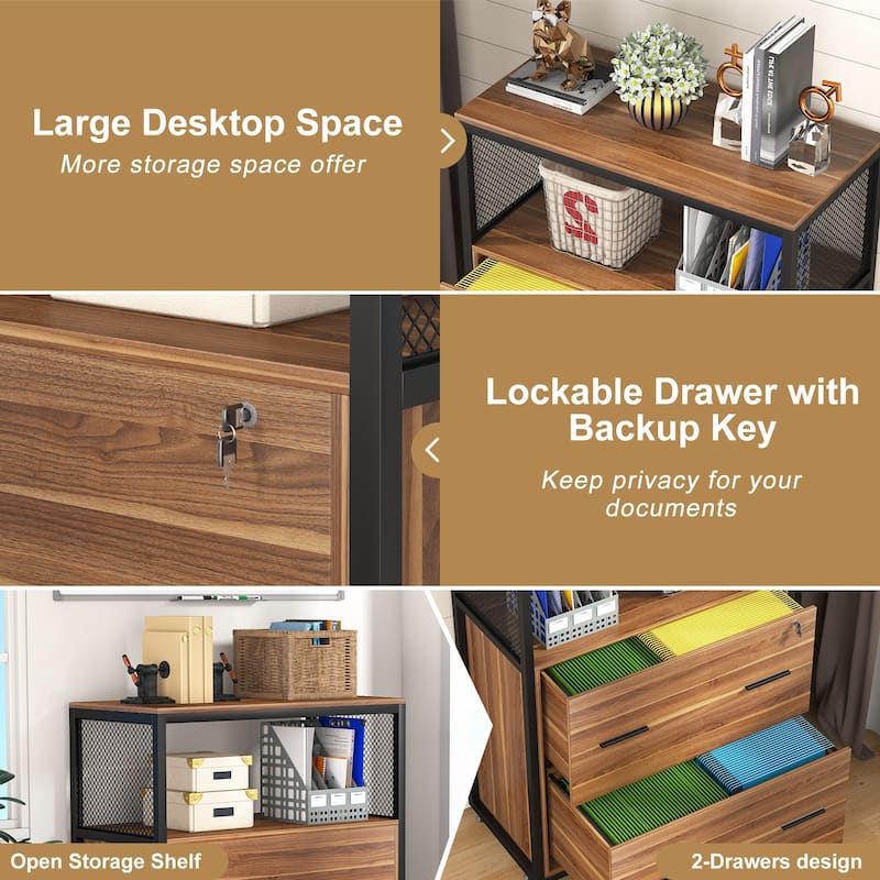 2-Drawer Lateral File Cabinets Legal Size, Large Filing Cabinet with Lock, Printer Stand