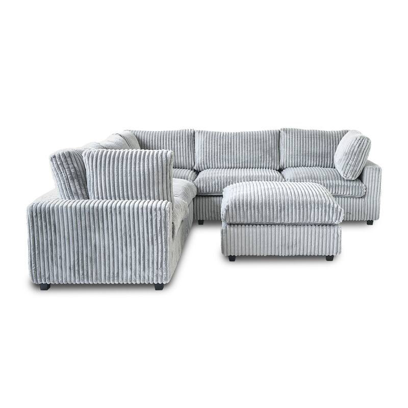 118" L Shaped Sectional Couch, Modular 5 Seat Comfy Modular Sofa with Ottoman