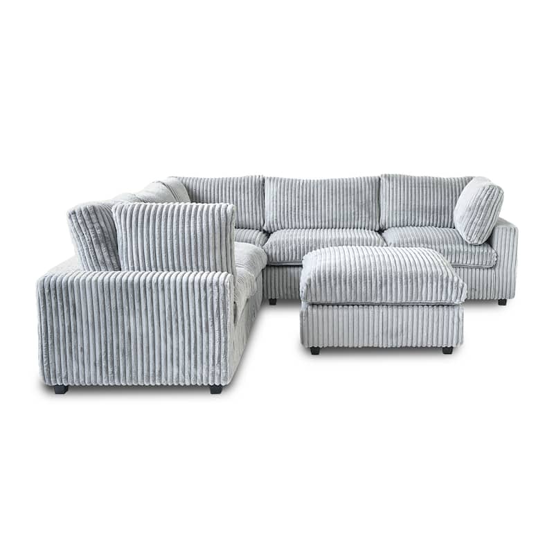118" Modular V Shaped Sectional Couches with Ottoman, Removable Covers, Grey