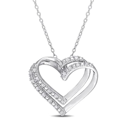 Miadora Sterling Silver 1/5ct TDW Diamond Open Double Heart Necklace