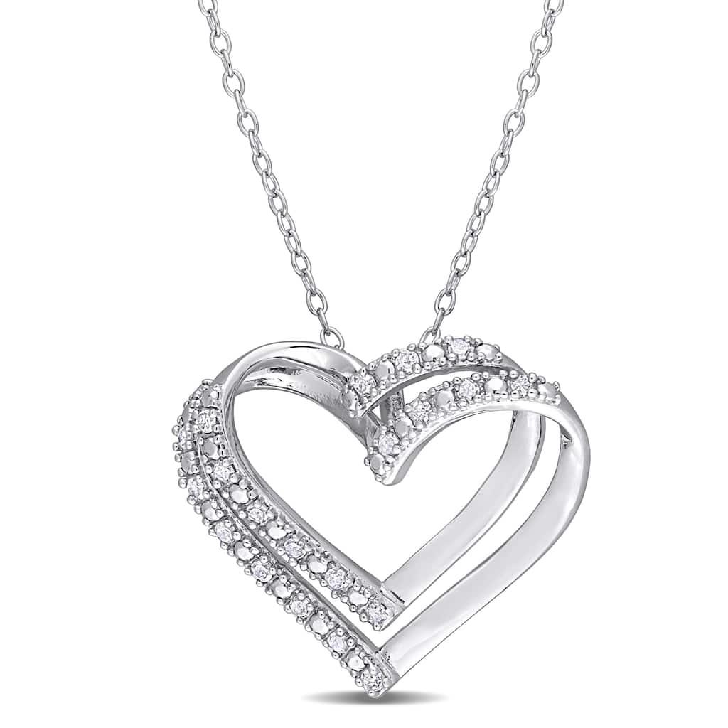 Miadora Sterling Silver 1/5ct TDW Diamond Open Double Heart Necklace