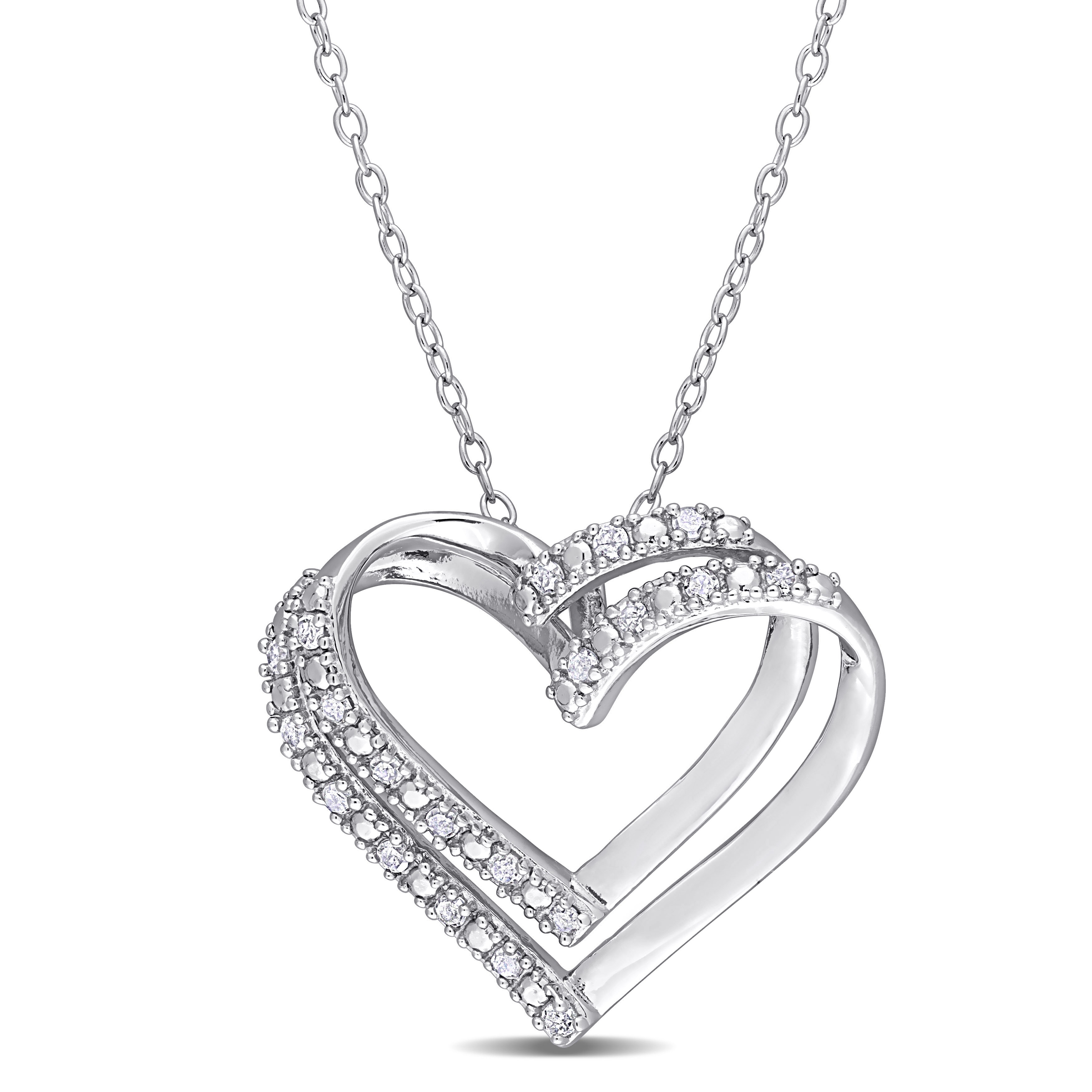Miadora Sterling Silver 1/5ct TDW Diamond Open Double Heart Necklace