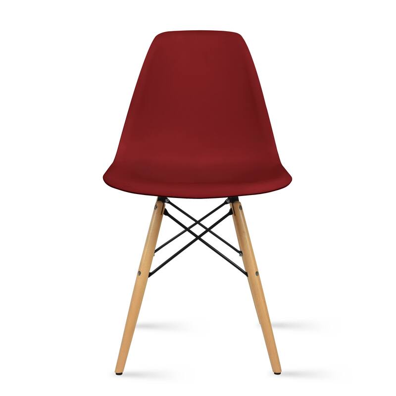 Designer Plastic Eiffel Chair Natural Wood Legs Retro Dining Armless With Back Desk Accent Living Room Side Dowel DSW - Red