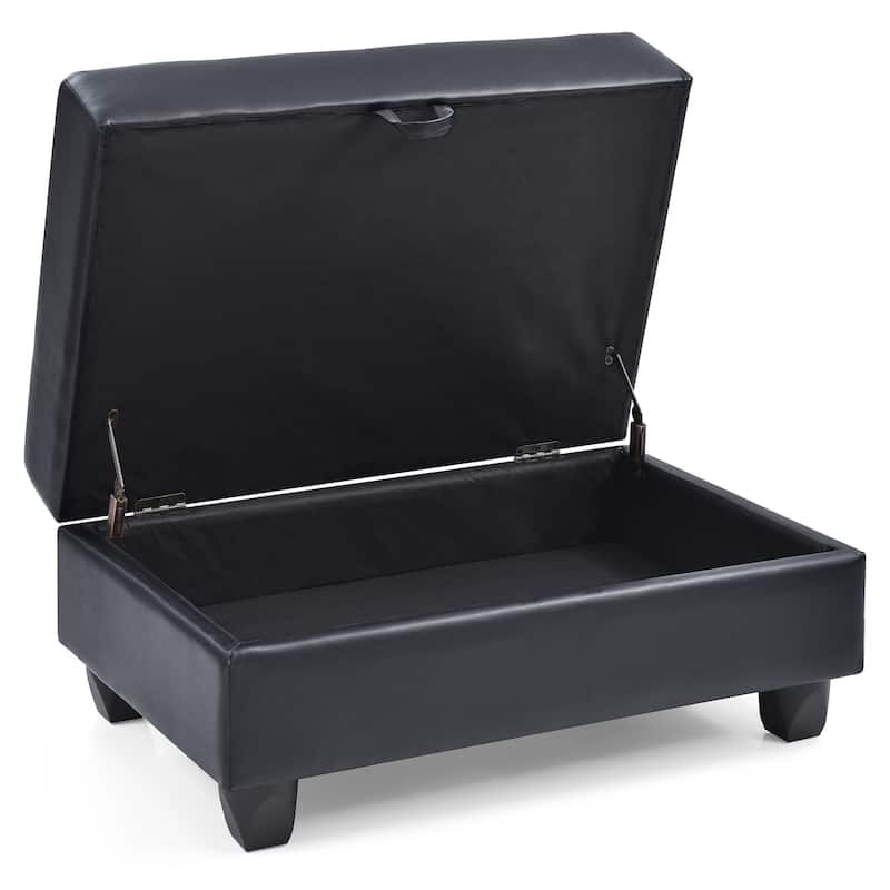 Tufted Faux Leather Storage Ottoman - 37" - Black