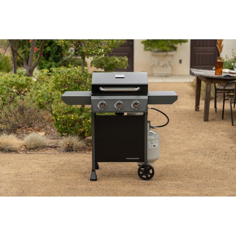 Megamaster 3-Burner Propane Gas Grill with Side Tables, 30,000BTUs, 429.81 sq. in. Cooking Space