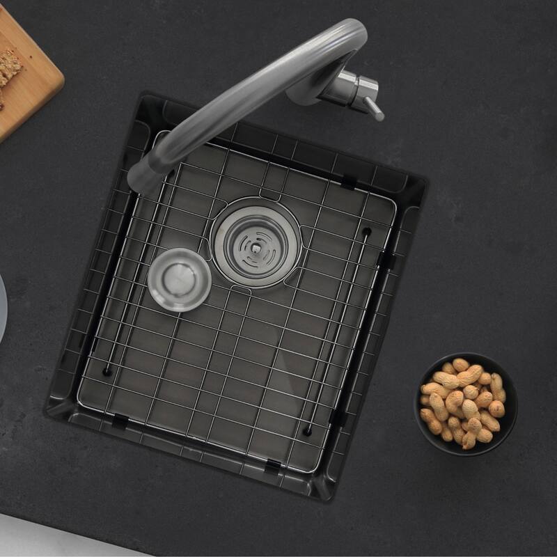 Undermount 16" Graphite Black Single Bowl Kitchen Sink Handmade
