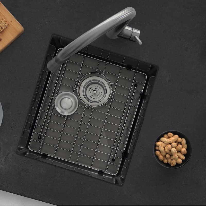 Undermount 16" Graphite Black Single Bowl Kitchen Sink Handmade