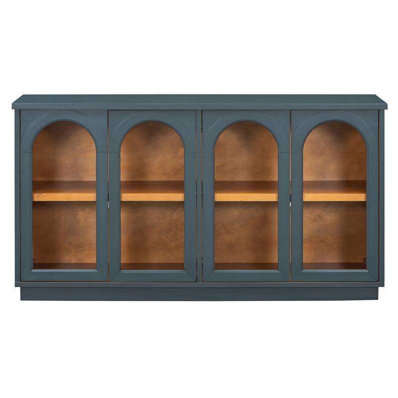 Spruce & Spring 4-Door Large Storage Buffet Cabinet with Glass Doors