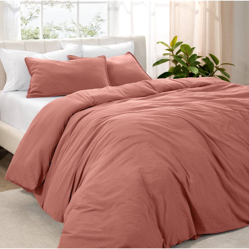 Bare Home Premium Washed Microfiber Duvet Cover and Sham Set - Dusty Rose - King