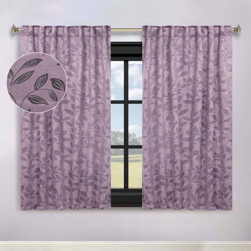 Superior Leaves Machine Washable Room Darkening Curtains with Back Tabs, Set of 2