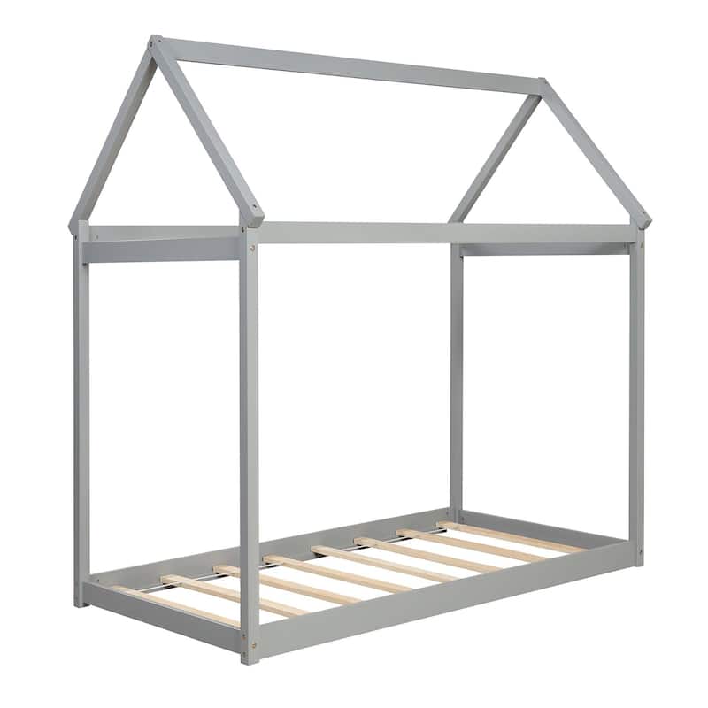 Costway Twin House Bed Wood Frame w/ Roof for Kids Toddler No Box