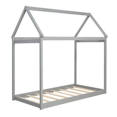Costway Twin House Bed Wood Frame w/ Roof for Kids Toddler No Box