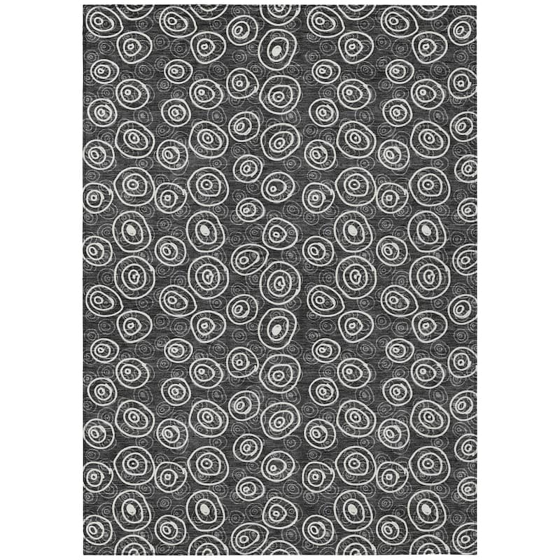 Machine Washable Indoor/ Outdoor Chantille Modern Bubbles Rug