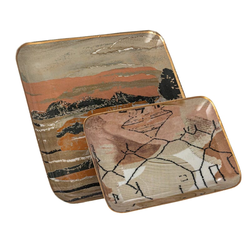 Abstract Enameled Metal Trays
