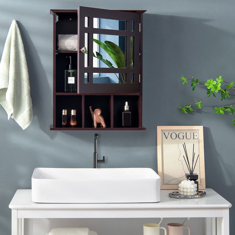 Gymax Mirrored Medicine Cabinet Bathroom Wall Mounted Storage