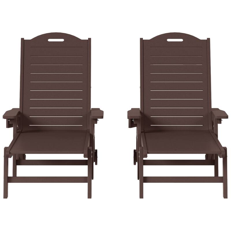 Brighton Outdoor Poly Reclining Chaise Lounge with Wheels & Cup Holder (Set of 2) - Dark Brown
