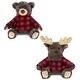 preview thumbnail 1 of 5, DolliBu Plush Brown Bear and Moose with Red Plaid Hoodie - Set of 2 - 10Lx8Wx9H inches