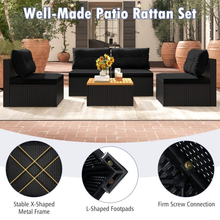 5-Piece Modern Outdoor Furniture Set for Backyard and Poolside - 27" x 25" x 25.5" (L x W x H)