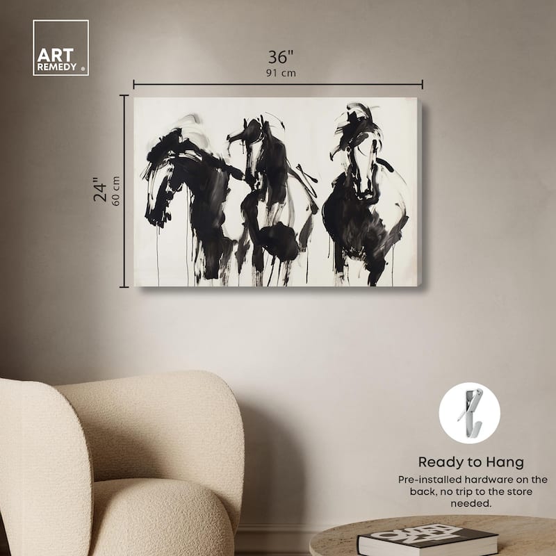 Horses in Ink Canvas by Art Remedy, Gallery Wrapped