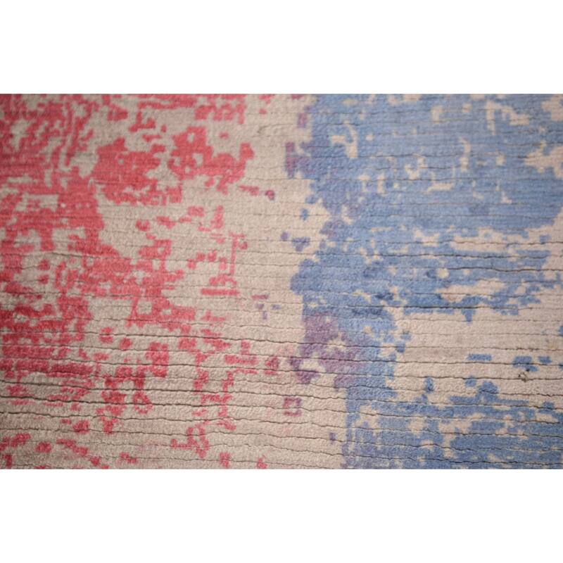 Contemporary Abstract Indian Area Rug Hand-Knotted Wool Carpet - 6'8" x 10'0"