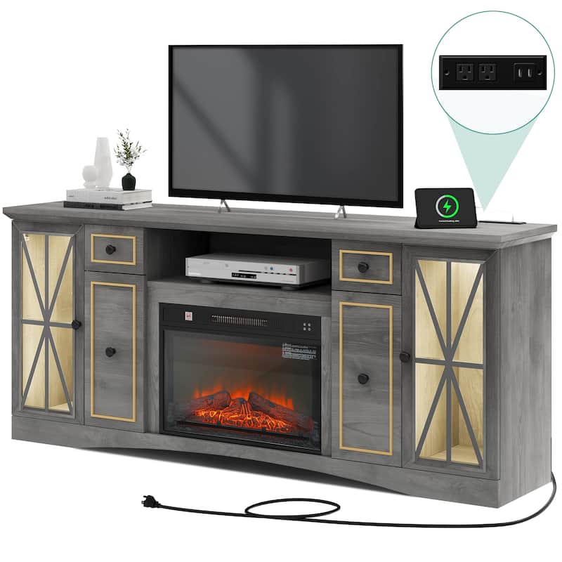 Moasis 70" Fireplace TV Stand W/ 1400W Electric Fireplace