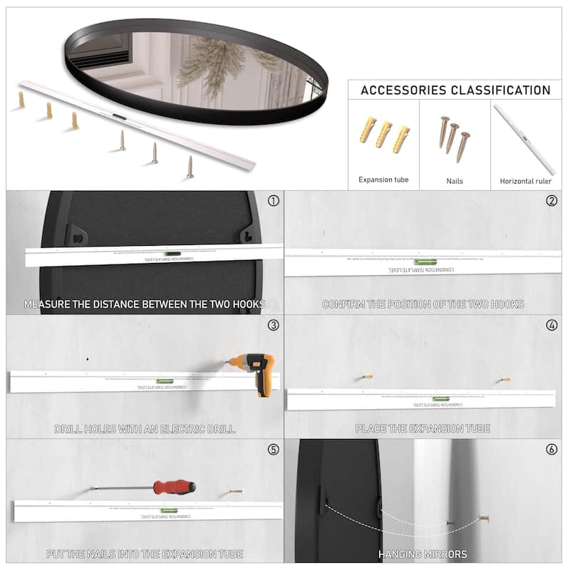 Modern Oval Metal Frame Wall Mirror