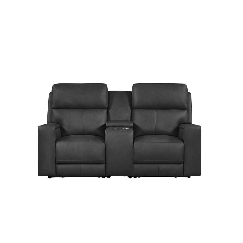 74'' W Top Grain Leather Dual-Power Recliner Loveseat Sofa with Power Headrest, Hidden Cup Holders - Grey