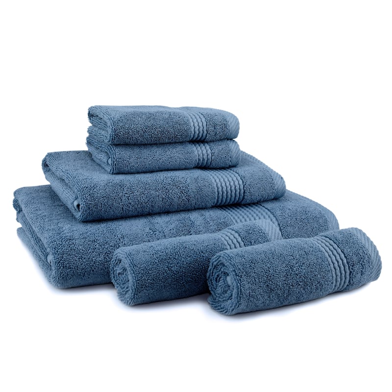 East'N Blue Lara Turkish Cotton Bath Towel Set (Set of 6) - (1 Bath Towel, 1 Hand Towel, 4 Washcloth) - Navy Blue