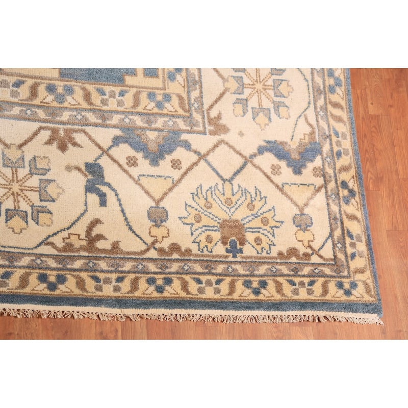 All-Over Blue & Ivory Oushak Indian Large Rug Hand-Knotted Wool Carpet - 13'1"x 20'7"
