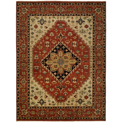 Traditional Multi-Colored Hand-Knotted Wool Area Rug
