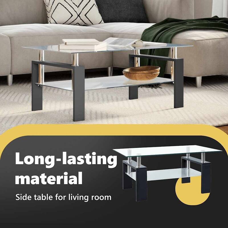 vidaXL Coffee Table, Tempered Glass Top, Black and Transparent - 37.4"x21.7"x15.7"