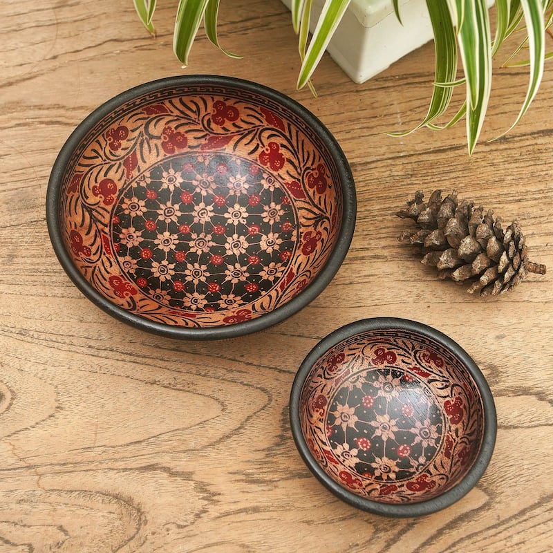 Novica Handmade Truntum Spring Batik Wood Decorative Bowls (Set Of 2)