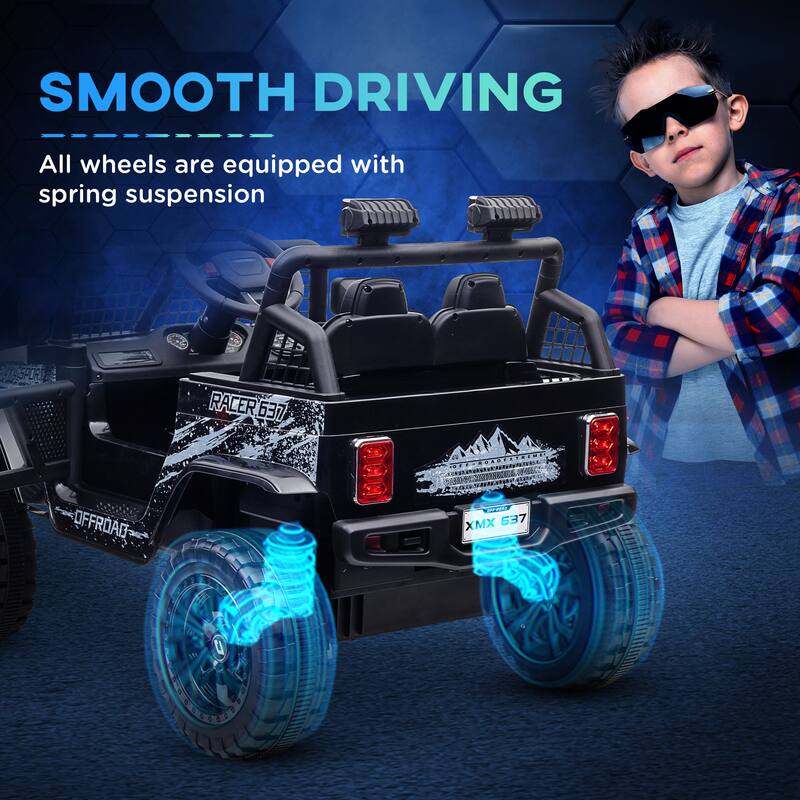 12V Dual Motor Kids Ride-On Car with Remote Control, Music, and Suspension
