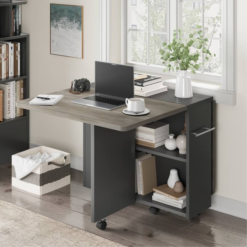 47.2 inch Modern Folding Dining Table with Drop Leaf and 2 Storage Racks - 47.2"D x 23.6"W x 31.9"H